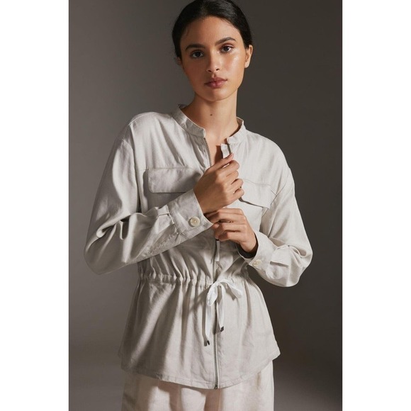 Anthropologie Maeve Aviator Jacket with Cinched Waist, Color Beige, Size Medium - Picture 3 of 14